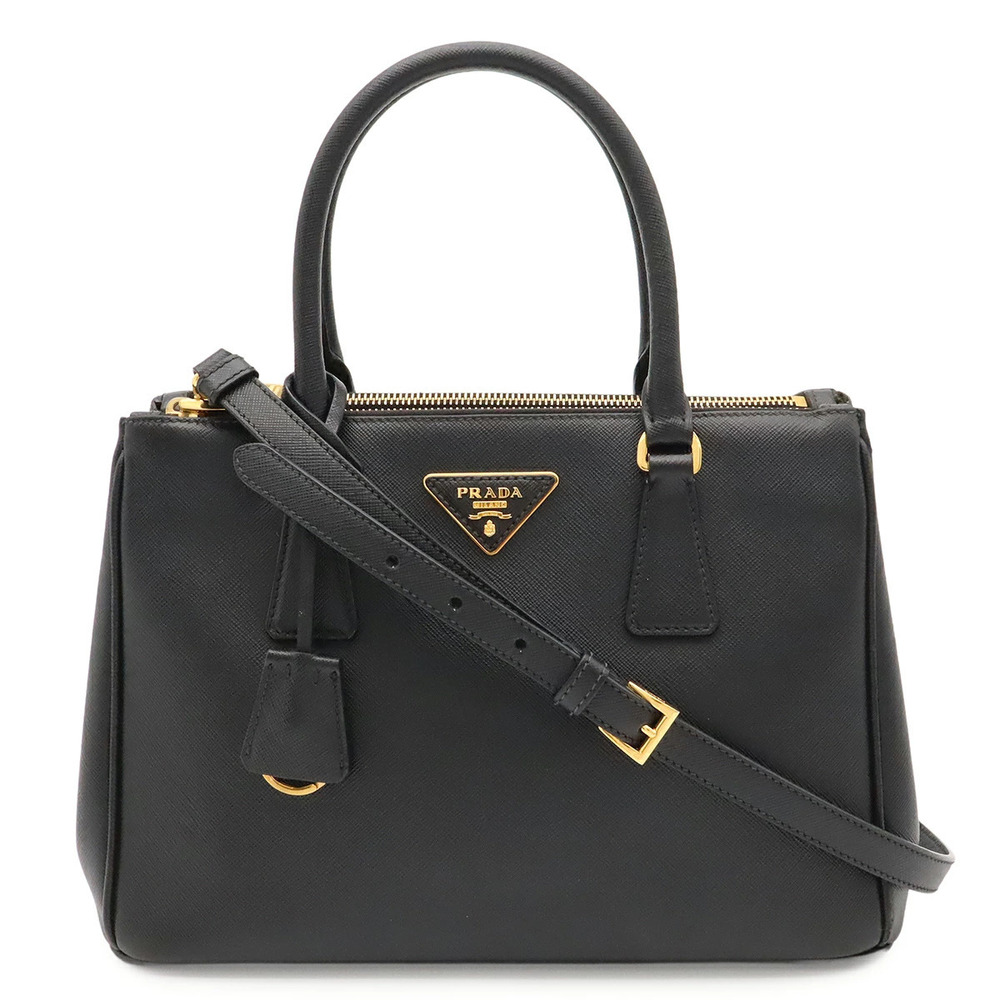 Prada Triangle Galleria Bag Handbag Shoulder Saffiano Leather NERO Black